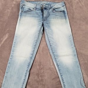 American Eagle light blue skinny jeans.